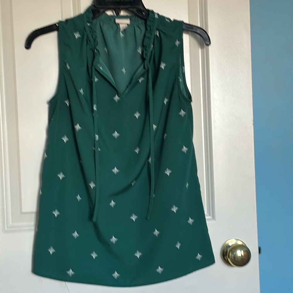 Green sleeveless v neck shirt